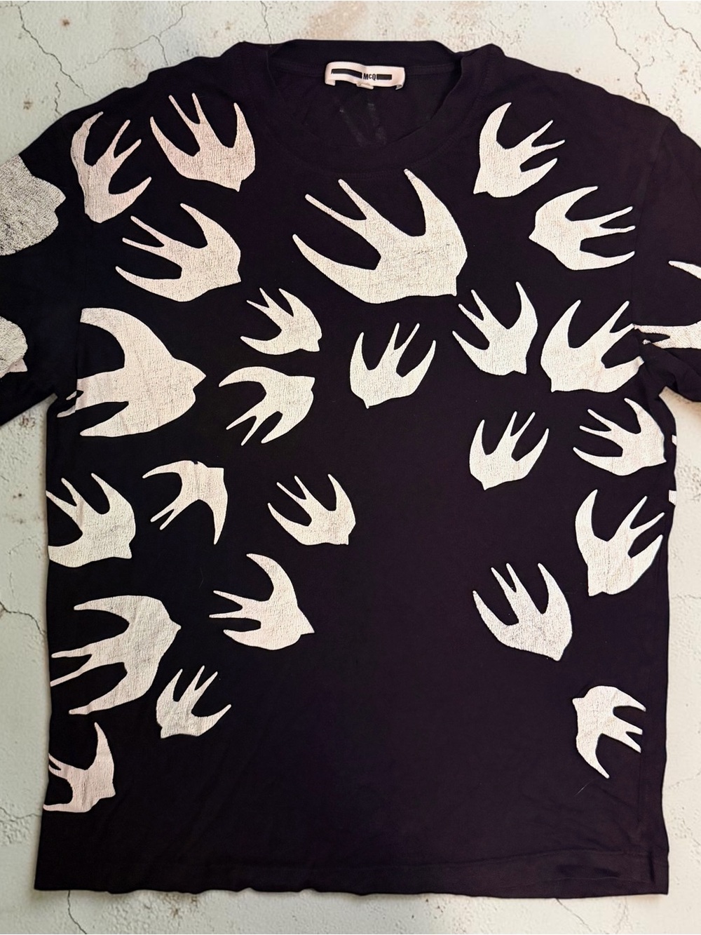 Alexander McQueen Black Short-Sleeve Tee with White Swallow Motif